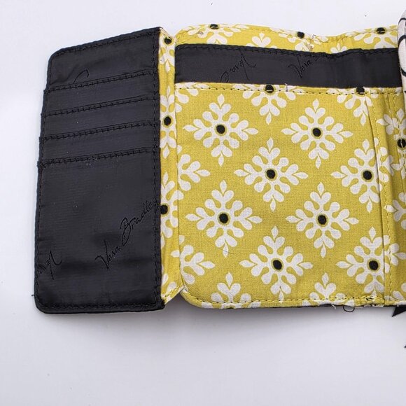 Vera Bradley Wallet Womens Black Gray Yellow Quilted Trifold Snap Zip Coin ID - Picture 6 of 8